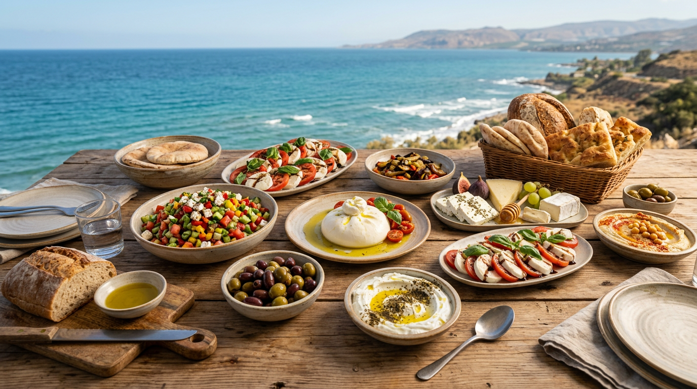 מגש אירוח חלבי ים תיכוני עשיר לאירוע קייטרינג חלבי בעכו ובגליל המערבי - קייטרינג אוסישקין